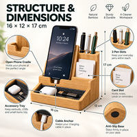 Organisateur de bureau compact en bambou de luxe moderne, support de téléphone, porte-stylos, plateau à accessoires, gestion des câbles, écologique, pour la maison et le bureau, OEM