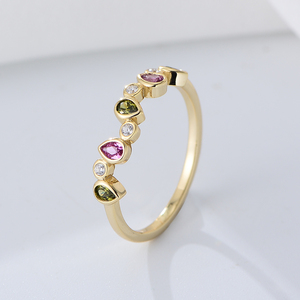 À la mode Minuscule rose <span class=keywords><strong>saphir</strong></span> coloré Bijoux psj S925 Sterling argent 14k <span class=keywords><strong>or</strong></span> plaqué stacking bande anneaux pour femmes filles - Product Image 1