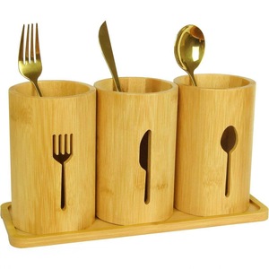 Ensemble de porte-couverts en bambou, organisateur à 3 tubes pour fourchettes, couteaux et cuillères, écologique, pour la cuisine, la table et le tiroir - Product Image 1