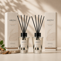 Arovi - Ensemble diffuseur de parfum en bois de santal personnalisé 200 ml avec flacon de recharge, bâtonnets noirs, verre, parfum d'ambiance pour la maison, emballage cadeau