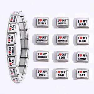 Pulsera de Acero Inoxidable con Dijes Personalizables 'I Love My Family Friends Pets', Joyería DIY para Regalo - Product Image 1