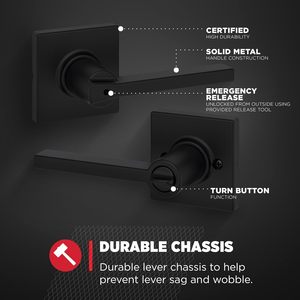 Pegangan pintu privasi Interior dengan tuas kunci tuas pintu untuk kamar mandi dan kamar tidur, kunci belok tanpa kunci Matte hitam dapat dibalik - Product Image 5