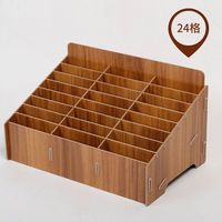 Boîte de rangement de bureau en bois durable à 24 compartiments avec support pour téléphone portable et étagère d'organisation pour la maison ou le bureau moderne