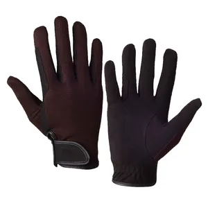 Sarung tangan berkendara pria dan wanita, 1 pasang sarung tangan layar sentuh anti-selip, sarung tangan berkuda balap kuda warna coklat