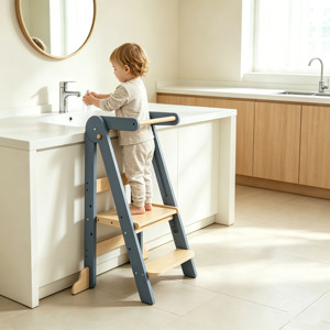 Kids Wooden Multi-function Folding Learning Tower with Handle Montessori 3 Adjustable Heights Kids <b>Step</b> <b>Stool</b> Chair - Product Image 1