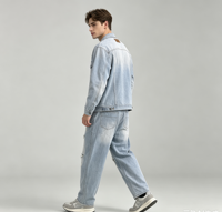 Jean baggy déchiré pour homme, coupe large, avec couture centrale, délavage acide vintage, coupe ample, basique, en denim vierge, personnalisable, OEM, vente en gros