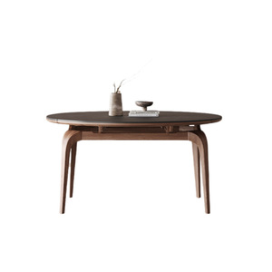 Solid Wood <b>Folding</b> Slab <b>Dining</b> <b>Table</b> Convertible Round Telescopic <b>Dining</b> Room Set 6 Piece - Product Image 5