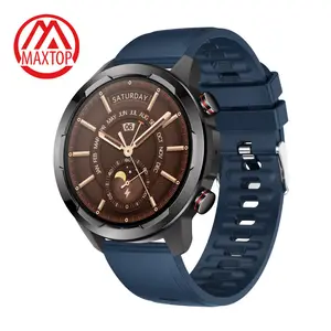 Reloj inteligente Maxtop redondo completamente táctil de acero inoxidable, resistente al agua, con mensaje, control de la salud, reloj inteligente para mujer