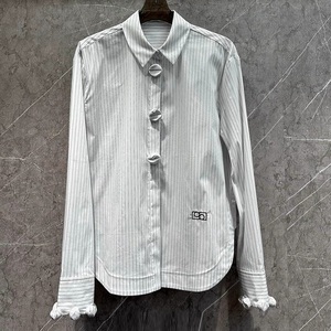 Camicie in cotone 100% 2025 camicette firmate primavera estate da <span class=keywords><strong>donna</strong></span> con colletto abbonato <span class=keywords><strong>a</strong></span> <span class=keywords><strong>righe</strong></span> con stampa <span class=keywords><strong>a</strong></span> maniche lunghe camicie Casual <span class=keywords><strong>bianche</strong></span> <span class=keywords><strong>blu</strong></span> - Product Image 3
