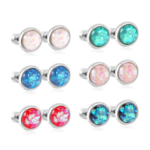 Fashion Stud Earrings Set <b>Round</b> Geometric Opal Inlay Gold Tone Stainless Steel <b>Post</b> Gift Jewelry - Product Image 5
