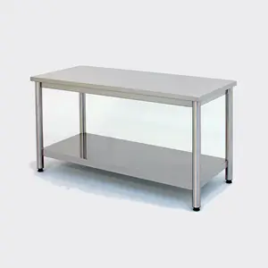 Made in Italy tavolo da lavoro in acciaio inox AISI 304 NP12006 cm 120x60x90h aperto con ripiano inferiore e piano di servizio liscio a 2 frontali