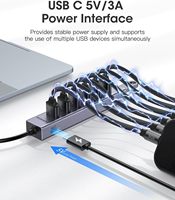 FORIDA HYD-9113H Hub USB de 7 Puertos de Aleación de Aluminio con Cable Largo y Divisor USB, 7 Puertos USB 3.0, Puerto de Alimentación Tipo-C 5V/3A
