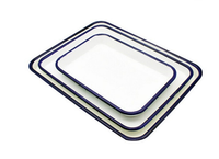 Plateaux de service carrés en métal émaillé avec impression blanche vintage pour la cuisine