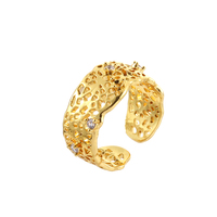 Großhandel Messing Echtvergoldeter Damen Statement-Ring Unregelmäßiger Offener Verstellbarer Breiter Ring mit CZ Zirkonia Party Geschenk Fingerschmuck