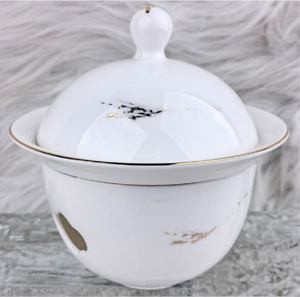 Juego de vajilla de porcelana china con decoración de mármol dorado y borde dorado a mano, vajilla de lujo para hotel, banquete de boda, restaurante, 45% de contenido de hueso de alta calidad - Product Image 2