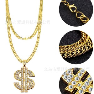 Men's Hip Hop Punk Gold Jewelry <b>Set</b> Necklace Ring <b>Bracelet</b> Glasses Party Costume Accessory Zinc Alloy Letter Design - Product Image 3
