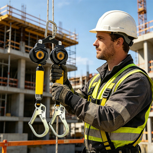 Línea de Vida Autorretráctil, Dispositivo Anticaídas de 150 kg con Doble Arnés, Arnés de Seguridad con Cuerda Retráctil para Construcción - Product Image 5