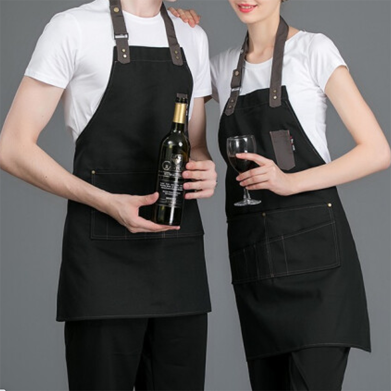 定制设计高品质可调式牛仔调酒师围兜牛仔咖啡厅服务员围裙,带前口袋