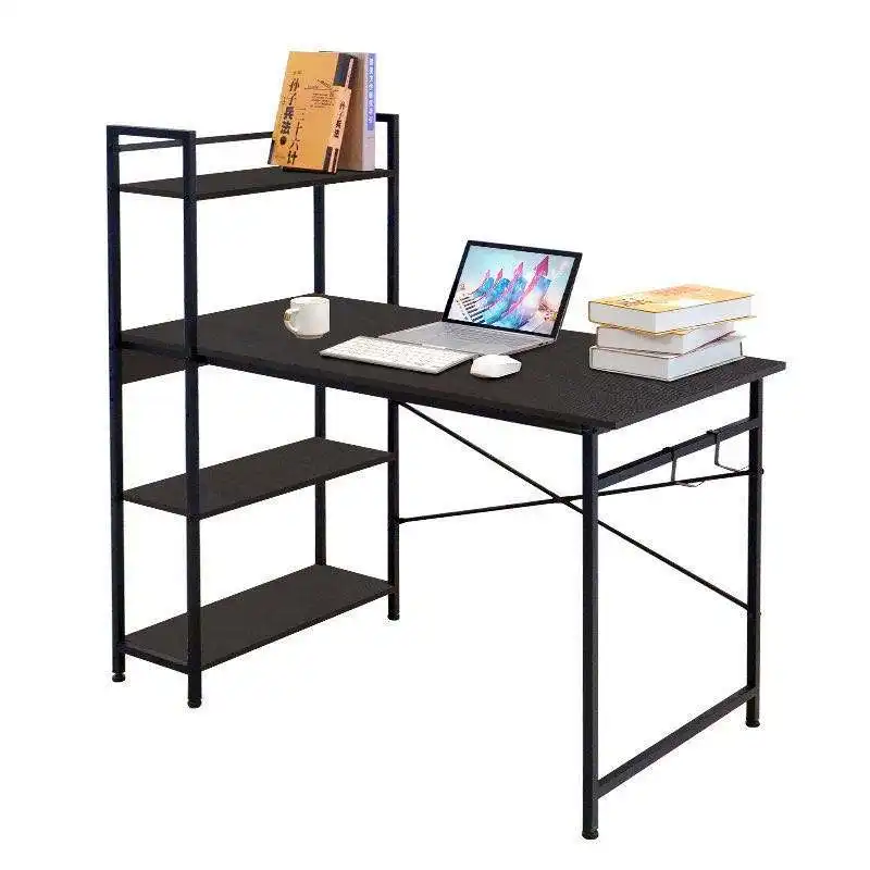 Novo estilo laptop mesa sentar stand estudo escrita mesa de madeira l em forma de metal quadro computador escritório mesas com prateleira
