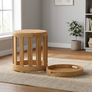 Table d'appoint en bois massif avec plateau amovible, imperméable, écologique, durable, design scandinave moderne, mobilier multifonctionnel pour la maison - Product Image 3