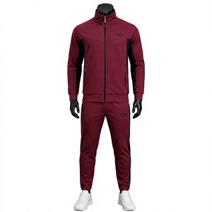 Ensemble de survêtement homme personnalisé avec logo, col montant zippé, coupe ajustée, tenue de sport athlétique 2 pièces (sweat-shirt et pantalon de jogging) - Product Image 1