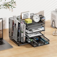 Organiseurs de bureau en métal à 4 niveaux avec tiroirs coulissants, porte-stylos et classeur pour fournitures de bureau – Vente en gros