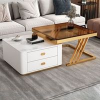 Table basse carrée moderne de luxe, nouvelle table basse carrée combinée en verre et en pierre, petits appartements, salon en bois