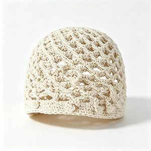 Unisex Hollow Crochet Mesh Beanie Summer Breathable Cotton Yarn Skull <b>Cap</b> Custom ACE <b>Mountain</b> Woven Label Character - Product Image 4