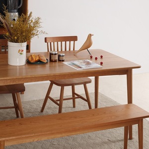 Table à manger rectangulaire en bois massif, bois de cerisier, chêne blanc, structure stable en cadre de boîte, meubles de salle à manger - Product Image 2