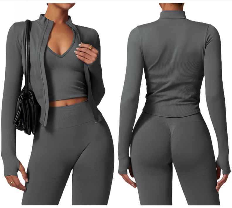 Women's Gym Exercise Yoga Long Sleeve Zipper Jacket Sportswear Top Spandex/Nylon Material Skinny Fit Four-Way Stretch Breathable