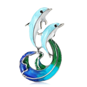 Broche de Golfinho Saltando, Pin de Animal Marinho, Acessório para Casaco, Lindo Pin de Lapela Esmaltado com Strass, Golfinho Azul - Product Image 1