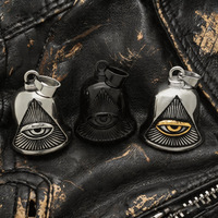 Cloche Métallique Vintage en Acier Inoxydable Noir avec Yeux Triangulaires Maléfiques, Croix et Ange Gardien pour Moto – Vente en Gros