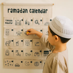 <span class=keywords><strong>Calendrier</strong></span> de l'Avent en tissu personnalisé pour enfants, grand format, pour l'Aïd Moubarak, réutilisable, 30 pochettes, à remplir avec une tige de montage - Product Image 1