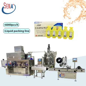 Linea di produzione automatica di riempimento e sigillatura di plastica macchina di imballaggio linea con macchina etichettatrice