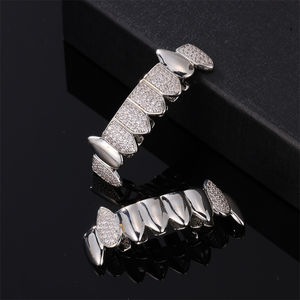 <span class=keywords><strong>Grillz</strong></span> Hip-Hop en Acier Inoxydable avec Zircon Diamant Plaqué Or et Argent - Ensemble pour Fêtes, Anniversaires ou Cadeaux - Product Image 4