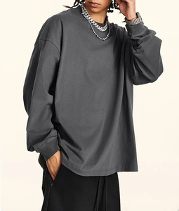 เสื้อยืดแขนยาวคอกลมแขนยาวสำหรับผู้ชายเสื้อปักลายผ้าฝ้ายธรรมดาแขนยาวโอเวอร์ไซส์สำหรับผู้ชาย - Product Image 1