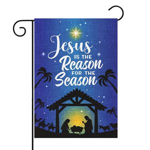 HAONEFECT Drapeau de jardin extérieur double face en polyester, thème religieux chrétien de la Nativité de Noël, motif Jésus est la Raison, 12x18 - Product Image 5
