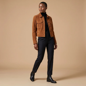 Manteau court en cuir véritable pour femmes, design unique, en daim de mouton véritable et doux - Product Image 1