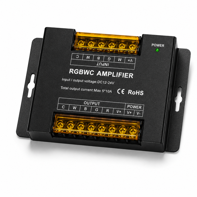 RGBCW LED Signal Amplifier DC12-24V 5 Channel Power Repeater Max 5x10A for RGB CCT Strip Light Project Wiring System