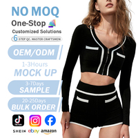 Ensemble tricoté Mirto pour femme : Crop top zippé à manches longues et short taille haute, avec logo personnalisé du fabricant de pulls