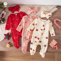 Nouvelle Arrivée Guai – Combinaison Bébé Rose Gaufre et Pain d'Épices à Volants pour Noël – Vente en Gros
