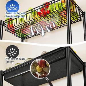 מדפי תיל 7 קומות עם גלגלים, מדף סל מתכוונן, מדפי אחסון עם ווים לארון, חדר כביסה, ארגון - Product Image 2