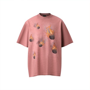 T-shirt de marque streetwear de haute qualité 100 % coton, manches courtes, coupe classique, imprimé flamme météore, respirant, anti-boulochage - Product Image 3