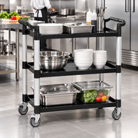 Chariot utilitaire commercial en aluminium à 3 niveaux et en plastique avec roues Chariot de service alimentaire de restaurant pour fournitures de restaurant d'hôtel