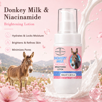 Lotion au lait d'ânesse, niacinamide et acide hyaluronique OEM 100ml, emballage personnalisé avec logo, lotion hydratante et éclaircissante pour les marques cosmétiques