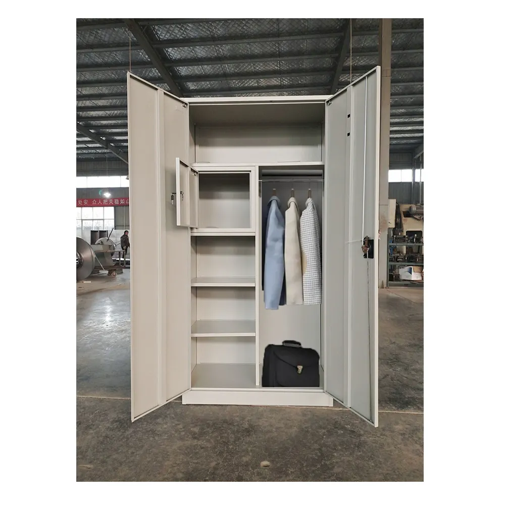 FAS-005 Cheap clothes storage cabinet 2 door amoires /bedroom furniture steel metal wardrobe