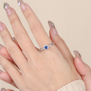 2025 Gold Plated 925 <b>Sterling</b> <b>Silver</b> Classic Blue CZ Heart Shape <b>Adjustable</b> <b>Ring</b> | Women's Hypoallergenic Elegant Wholesale - Product Image 2