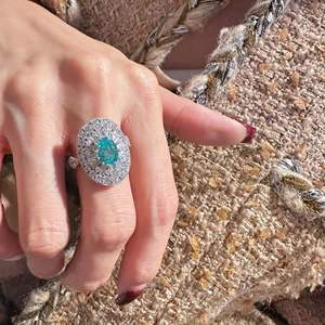 แหวนทรงไข่สไตล์โบราณกลางศตวรรษ พาลัยบา ซี บลู เงินแท้ S925 แหวนทรงรีหรูหราทันสมัย - Product Image 4