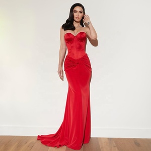 Hot Sexy Red Two Piece Evening Party Prom Vestidos Sweetheart Neckline Corpiño para combinar con el vestido <span class=keywords><strong>de</strong></span> sirena <span class=keywords><strong>de</strong></span> terciopelo - Product Image 1