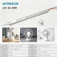 Transformateur LED Slim, alimentation à découpage pour éclairage, boîtier lumineux 60W, sortie unique 12V 5A 200-240V